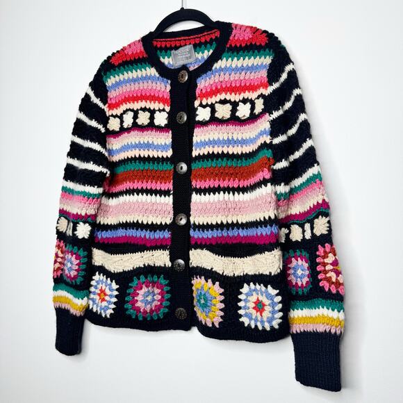 Sundance French Knot Wool Cardigan Boho Crochet Granny Square Large - Picture 3 of 8